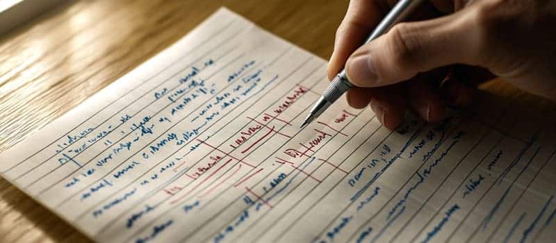 Main qui barre plusieurs lignes d'une liste de tâches avec un stylo