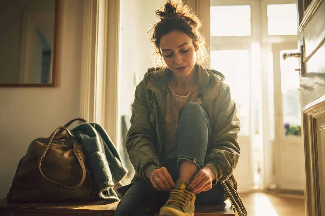 Un salarié lace ses baskets le matin, premier geste de ceux qui se demandent comment se motiver