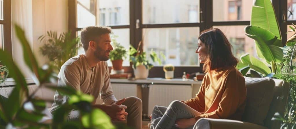 Deux personnes échangeant lors d'une séance de coaching en reconversion professionnelle